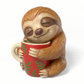 Sloth-shaped mug with a red design on a white background
